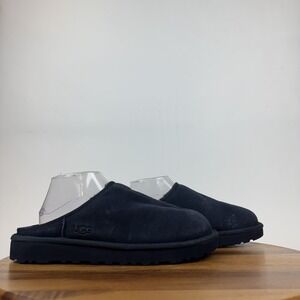 Mens Ugg Australia Classic Navy Blue Suede Shearling Lined Slippers Size 9 M GUC